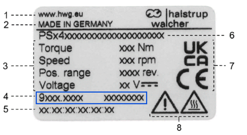 Esempio di targhetta del tipo di prodotto